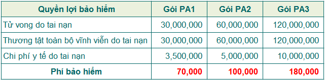 Bảo hiểm tai nạn gói VIP PA3
